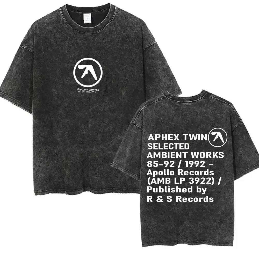 Vintage-T-Shirt mit Aphex-Twin-Grafik, gewaschen, für Damen und Herren, koreanischer Modetrend, kurzärmeliges T-Shirt, lässiges Baumwoll-Retro-T-Shirt für Herren. – Detail 6