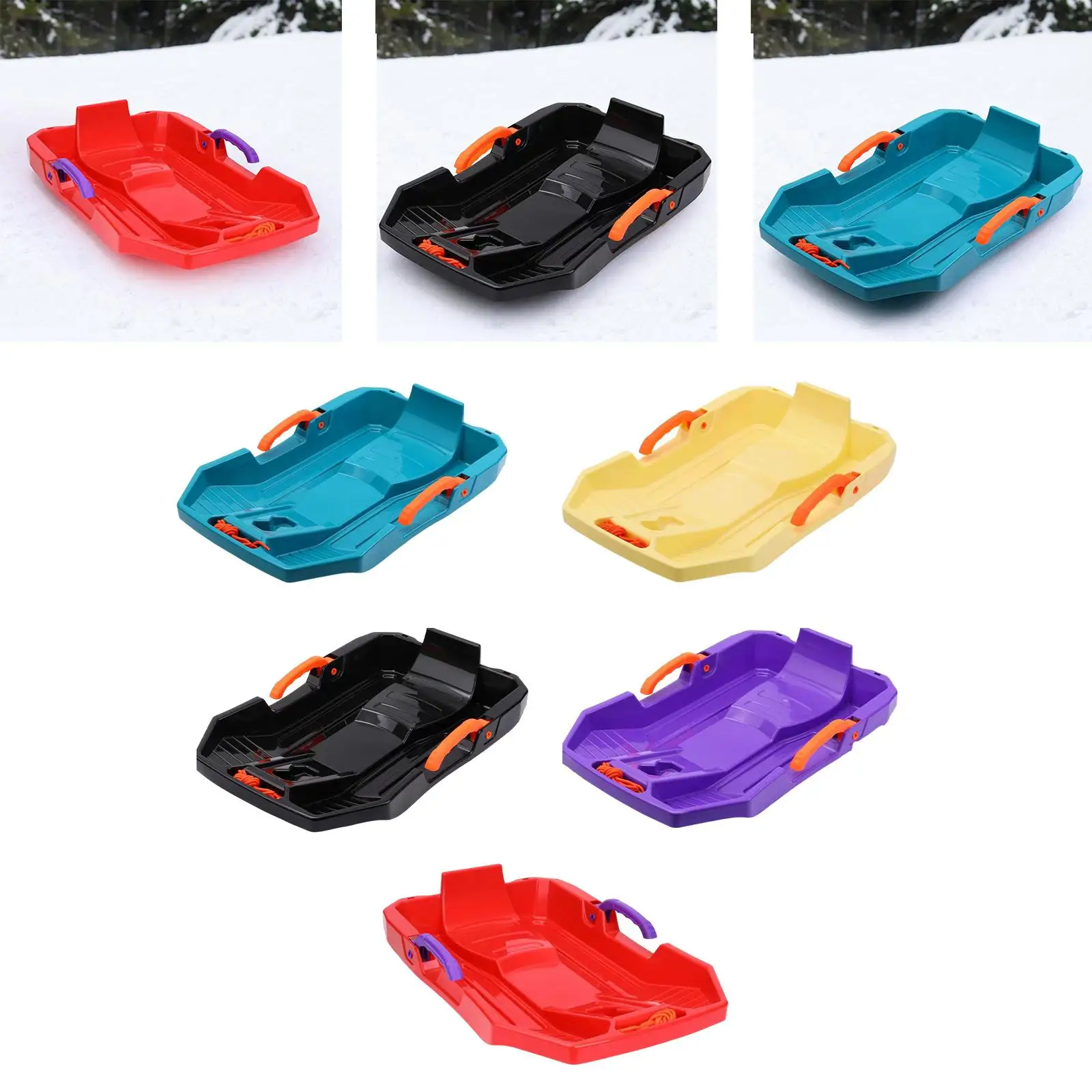 

Children’s Multipurpose Snow Sled Plastic Downhill Toboggan with Hand Grip and Brake for Winter Use