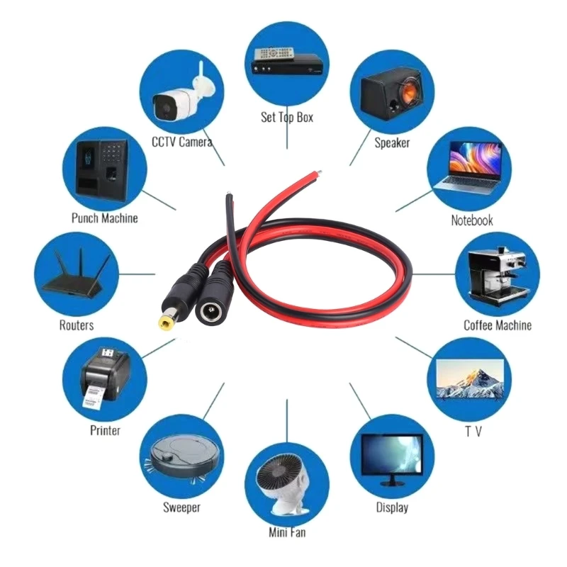 Red and Black DC5.5mm Power Pigtail Cable, 3 Piece with Center-Positive Polarity for Cable Replacement and Circuit Work K1KF