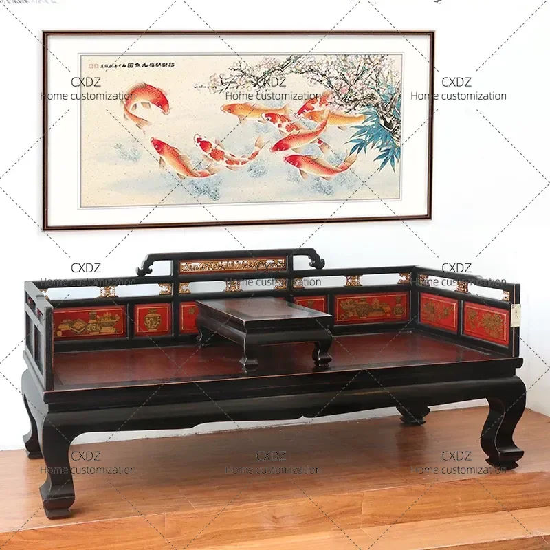 New Chinese Style Solid Wood Sofa Old Elm Arhat Bed Ming Qing Classical Retro Couch Traditional Furniture Living Room Seating