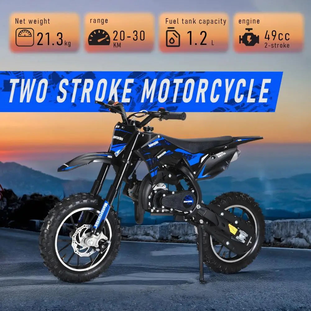 

Blue Mini Dirt Bike, 49CC 2-Stroke Gas Powered Motorcycle with Off-Rode Tire, Shock Absorption Pocket Motorbike,Max Load 330 LBS