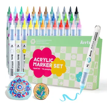 Arrtx – stylos marqueurs de peinture, 36 couleurs, pointe de pinceau marqueur acrylique permanent pour dessin, roche, céramique, verre, bois, plastique, métal