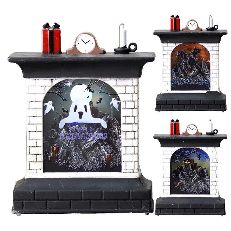 Fireplace Night Lantern Halloween Pattern LED Night Lamp Table Lamp LED Lanterns Halloween Decorations Decorative Lights For