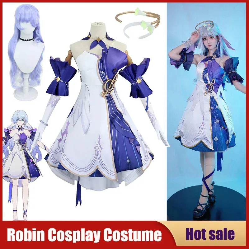 

Anime Robin cosplay costume game honkai star rail akurasura dress wig headwear earrings uniform Carnival party for women props