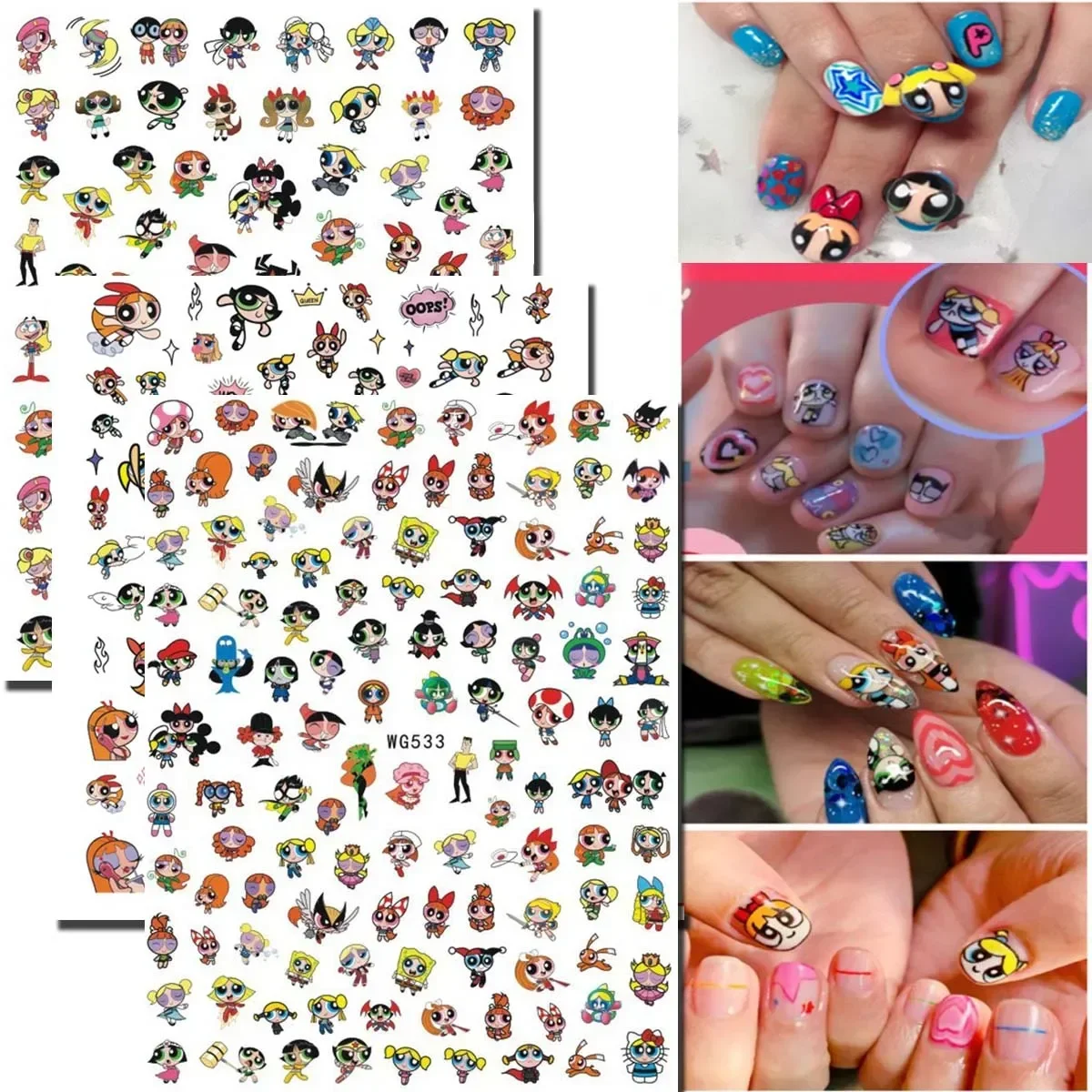 The Powerpuff Girls Fashion Nail Art Sticker Nail Parts3D Adhesive Sticker DIY Nail Decoration Decals Manicure Stickers Nails