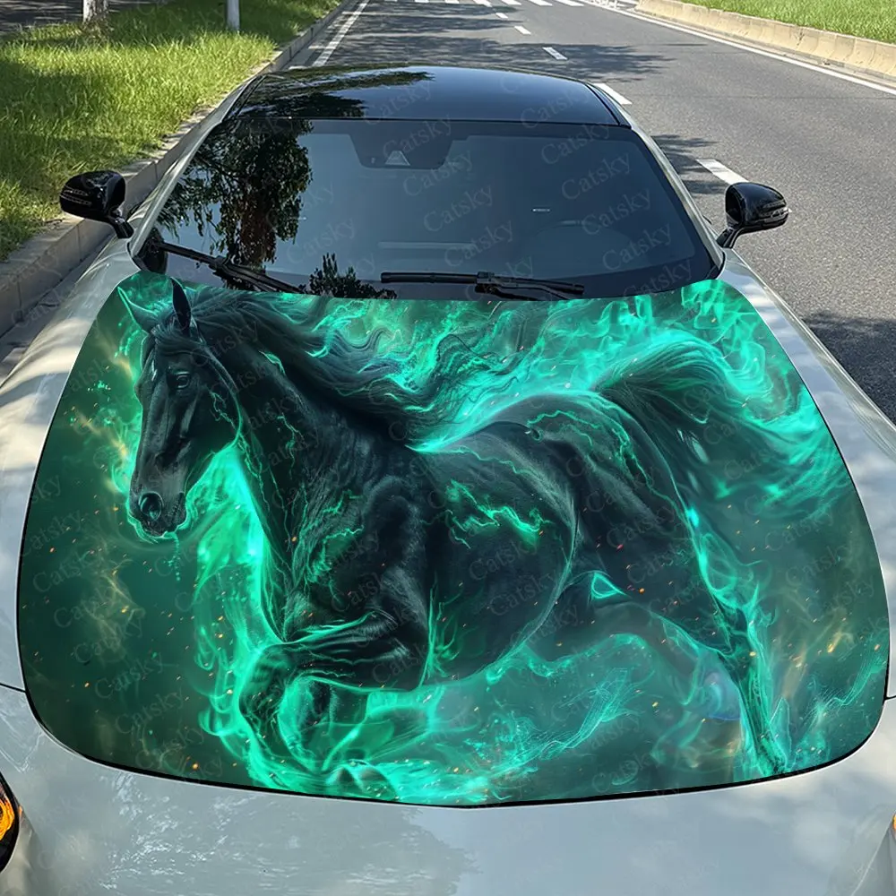 

Cool Teal Horse Car Hood Stickers - Self-Adhesive, Waterproof and Durable Vinyl Wrap, Decorate And Protect Your Car - The Gift F