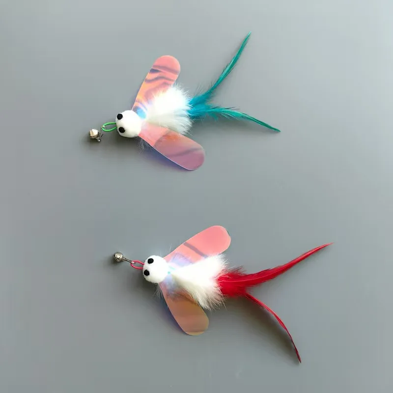 2pcs Feather Cat Toy Simulated Bee Pet Toys Interactive Kitten Toys