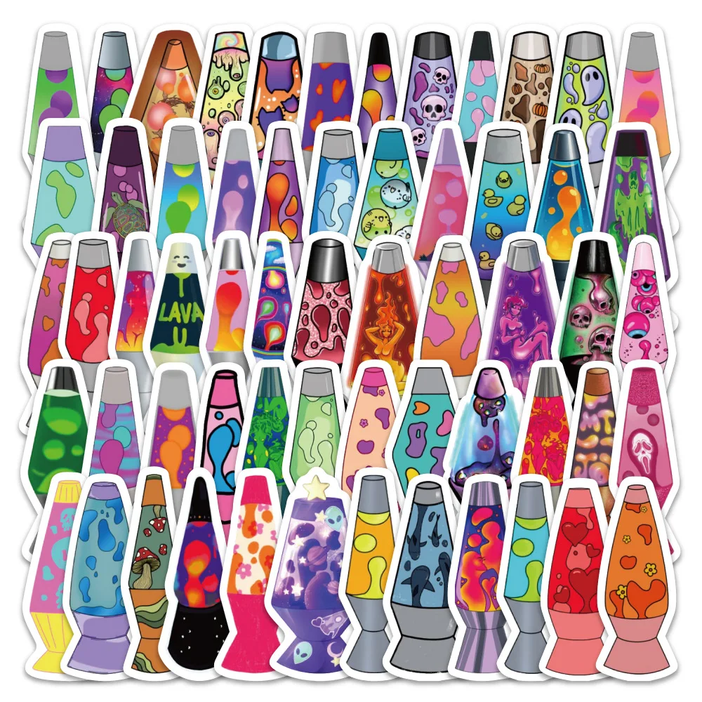 

50PCS Lava Lamp Jellyfish Lamp Cartoon Doodle Decorative Skateboard Water Cup Luggage iPad Waterproof Sticker Kids Toy