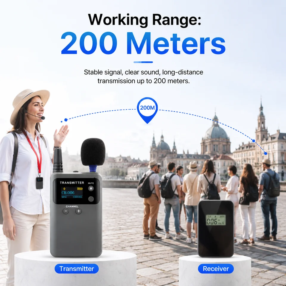 Sistema de guía turística inalámbrico 2.4G, transmisión de voz, 999 canales, sistema de audio portátil para iglesia 3