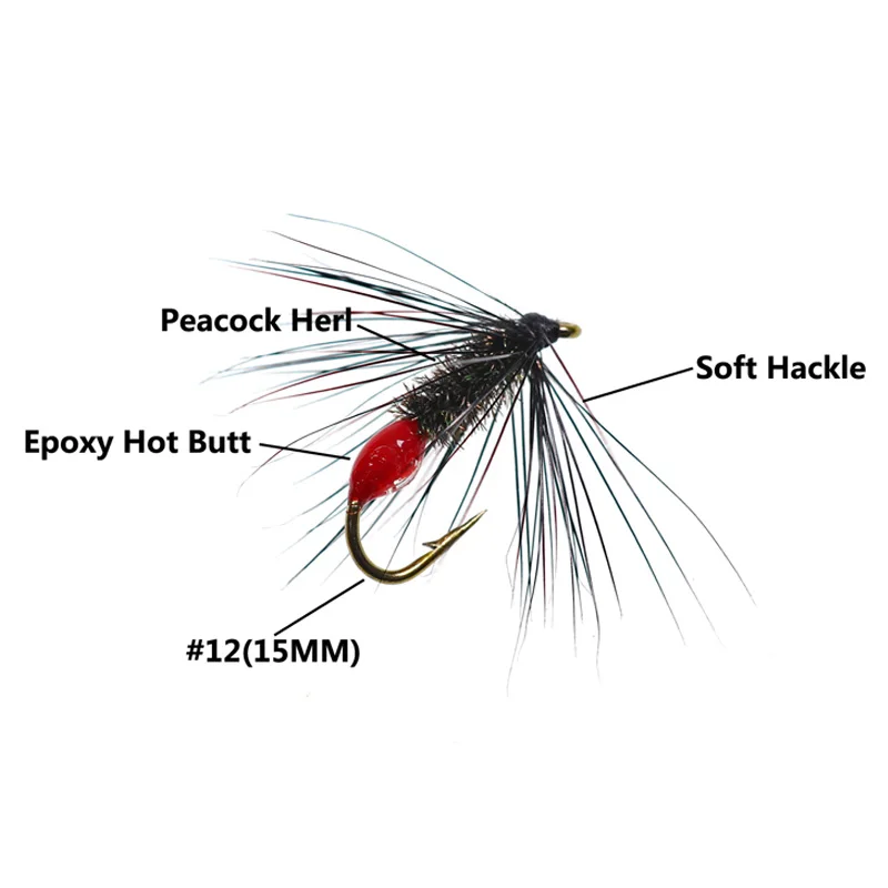 Wifreo 6pcs #12 Red Ant Trout Flies Fly Bass Pike Salmon Steel Head Trout Brown Hackle Red Butt Flying Ant Wet Fly
