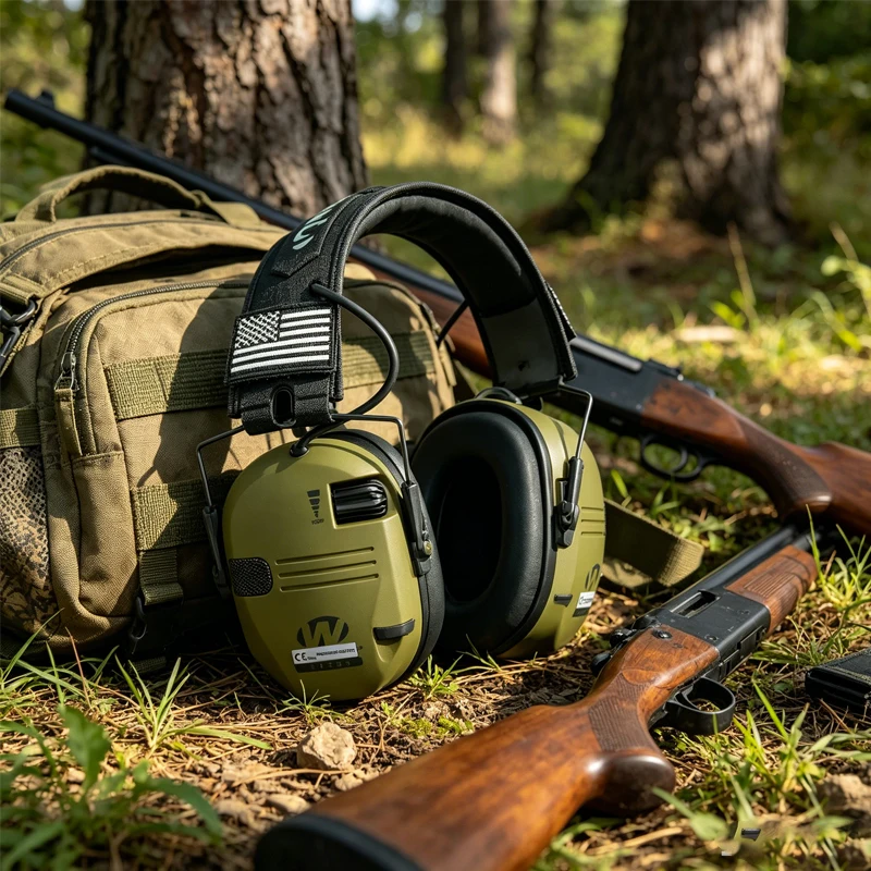 Protective earmug,ultra-thin electronic foldable storage hearing protective earmug,battery powered(battery not included) hunting