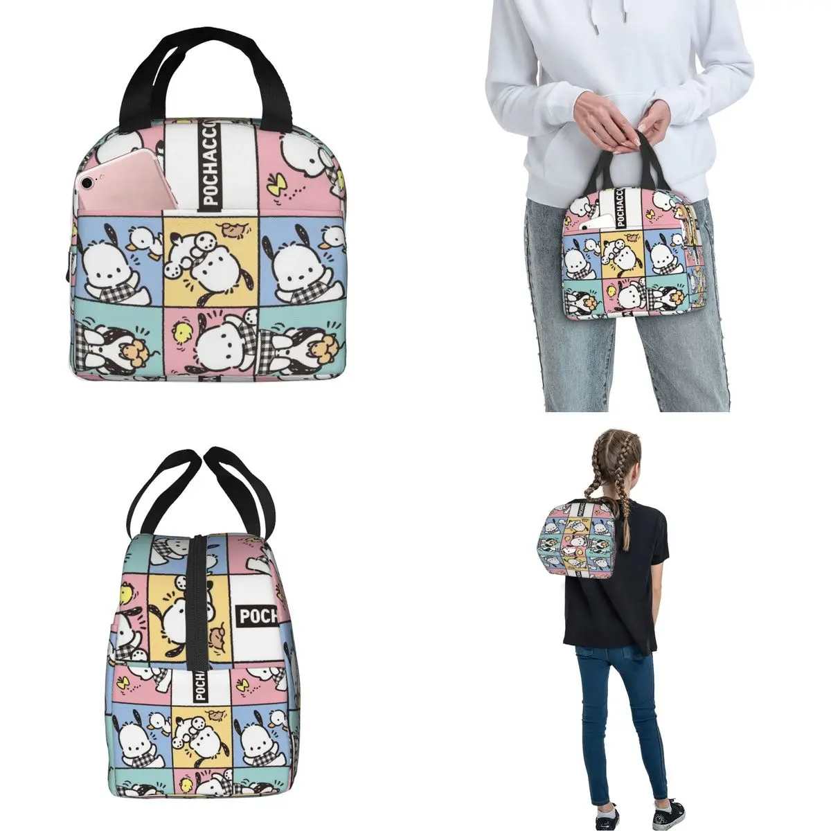 Pochacco Paterrn borsa termica per il pranzo borsa termica riutilizzabile per cani da cartone animato ad alta capacità Tote Lunch Box Beach Outdoor