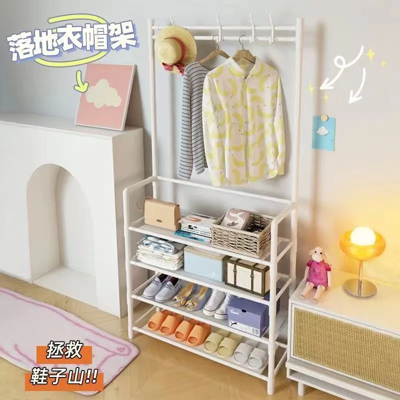 Clothes Hanger Multi-Layer Shoe Rack Doorway DIY Hat And Shoes Shelf Simple Floor-Standing Living Room Organizer Storage Racks