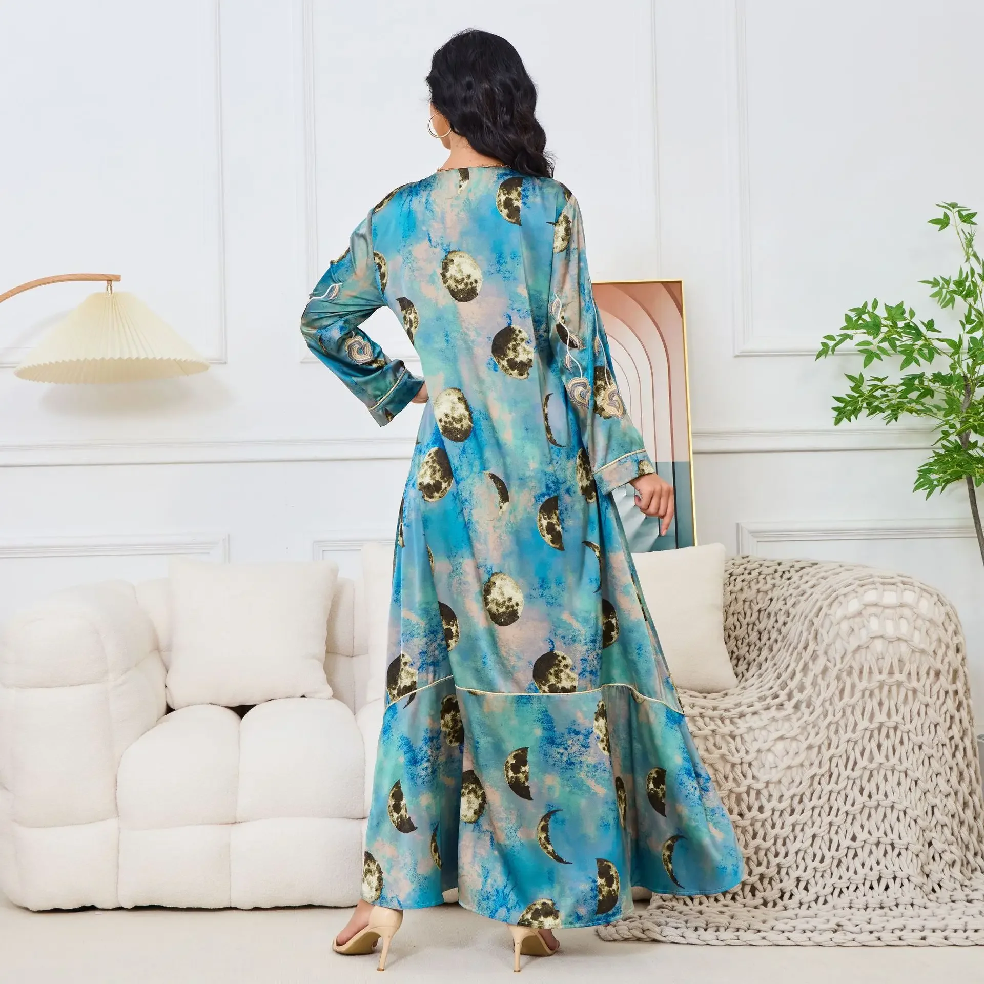 Women Printed Dubai Abaya Long Dresses Arabic Elegance Muslim Dress Islam Clothing African Dresses for Women Moroccan Kaftan