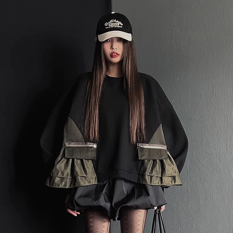 

Стильная женская толстовка оверсайз с капюшоном, длинная, с цветными вставками, повседневная, удобная, из хлопка