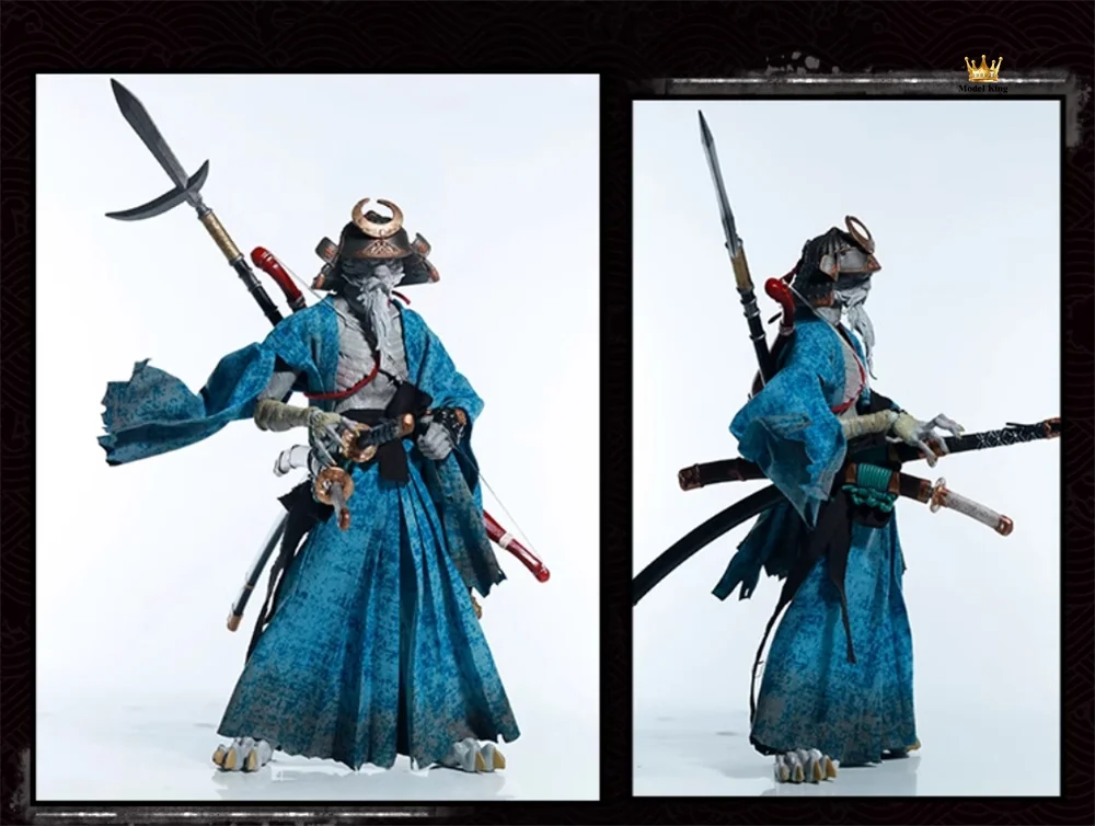 In Stock 1/12 Scale Nameless Swordsmen Make Old Style Blue Samurai Costumes With Weapons Model Accessories For Fans DIY