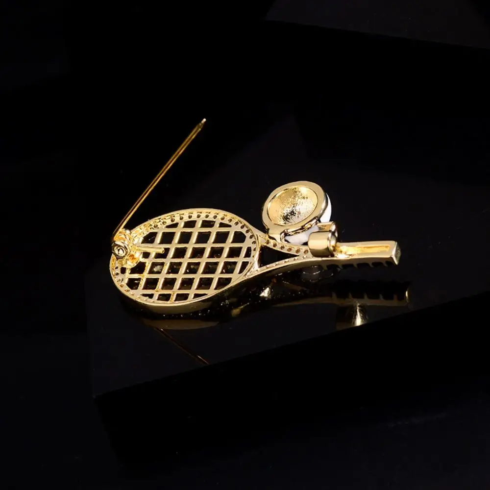 Temperamento Lega Spilla per racchetta da tennis Vecchio denaro Zircone Smalto Metallo Spilla per vestiti Distintivo Accessori per gioielli Spilla in oro da donna