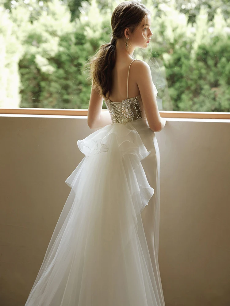 Sequined ง่ายซาตินหมั้นชุดอย่างเป็นทางการเซ็กซี่ V คอ Mermaid ชุดราตรีคลาสสิก Vestidos De Noche