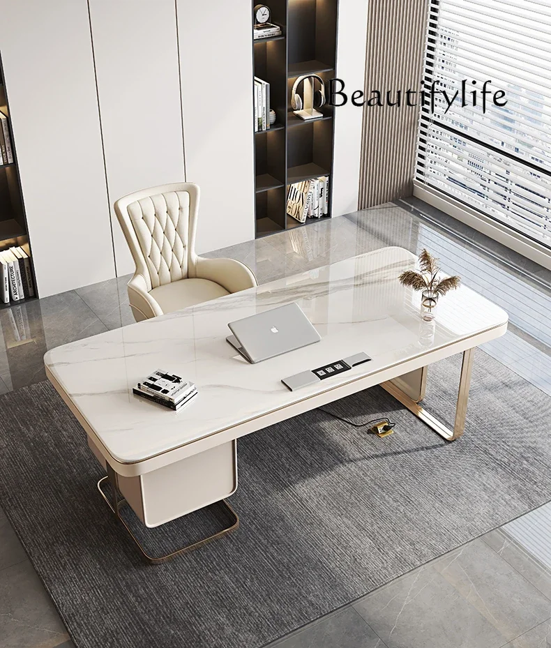 Modern Simple and Light Luxury Designer Model Stone Plate Desk Home Paint Office Desk home accessories