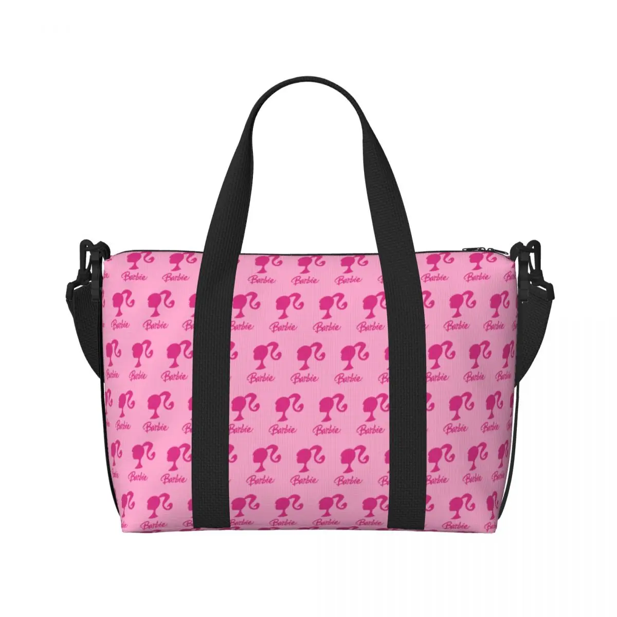 Borsa Tote da spiaggia con Logo Barbie personalizzato per borse da viaggio da spiaggia da palestra con ampio scomparto per ragazza da donna