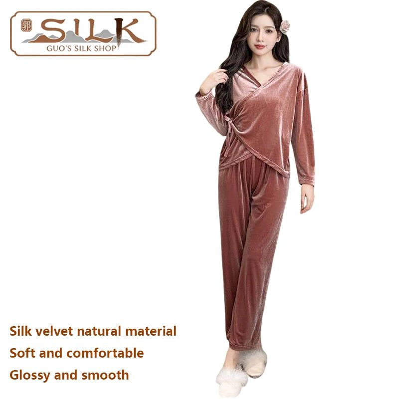 

High-end Silk Velvet Women's Suit Long-sleeved Long pants 2-piece casual set luxurious fashionable Comfortable soft lightweight