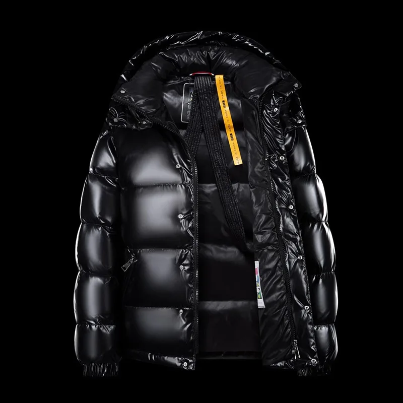 Men's New Winter Shiny Down Jackets, Men's Short Trendy Brand Couple's Hooded Thickened and Warm outerwear 90% White Duck Down