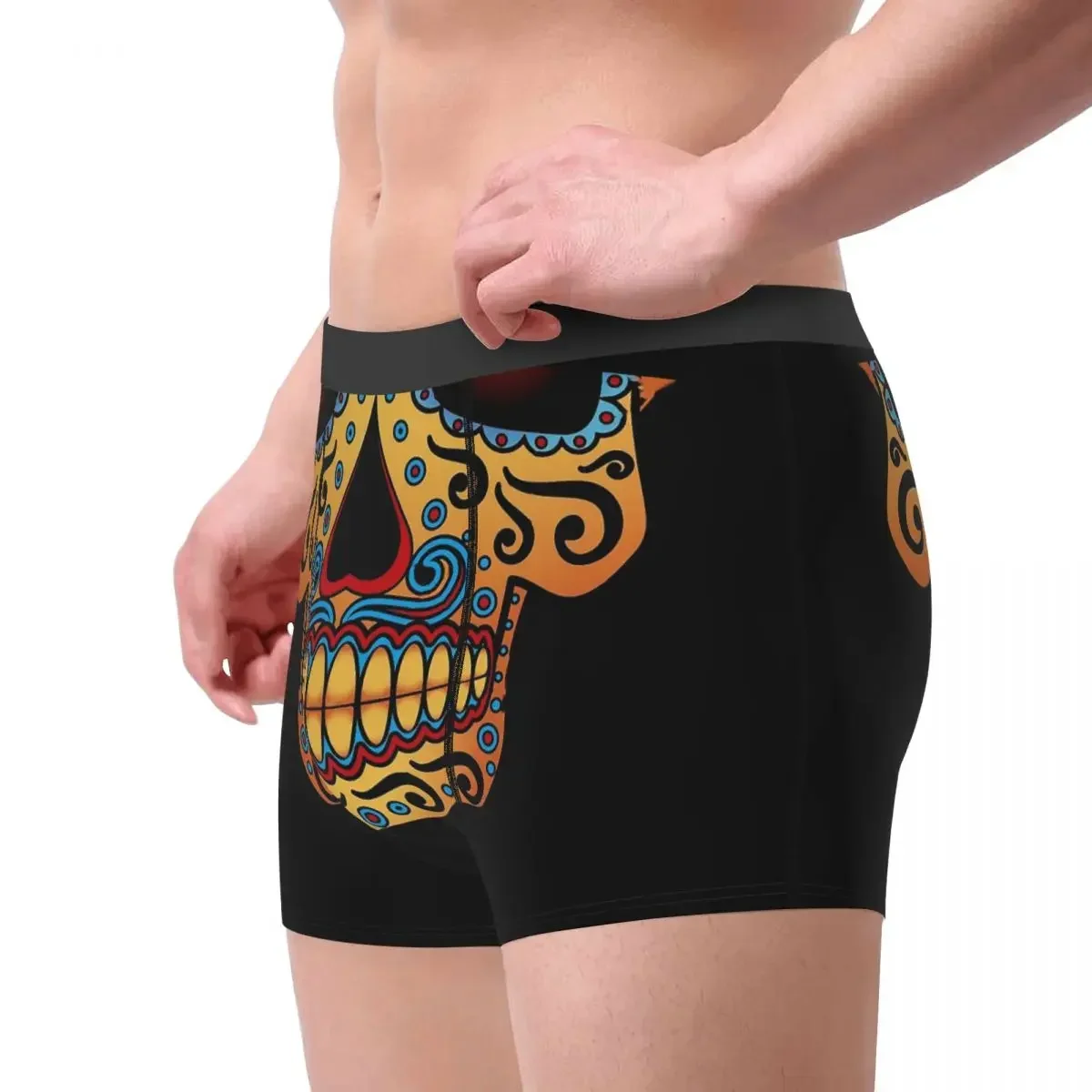 Humor Boxer Shorts Panties Briefs Men's Tribal Mexican Sugar Skull Underwear The Day Of Dead Breathable Underpants for Male