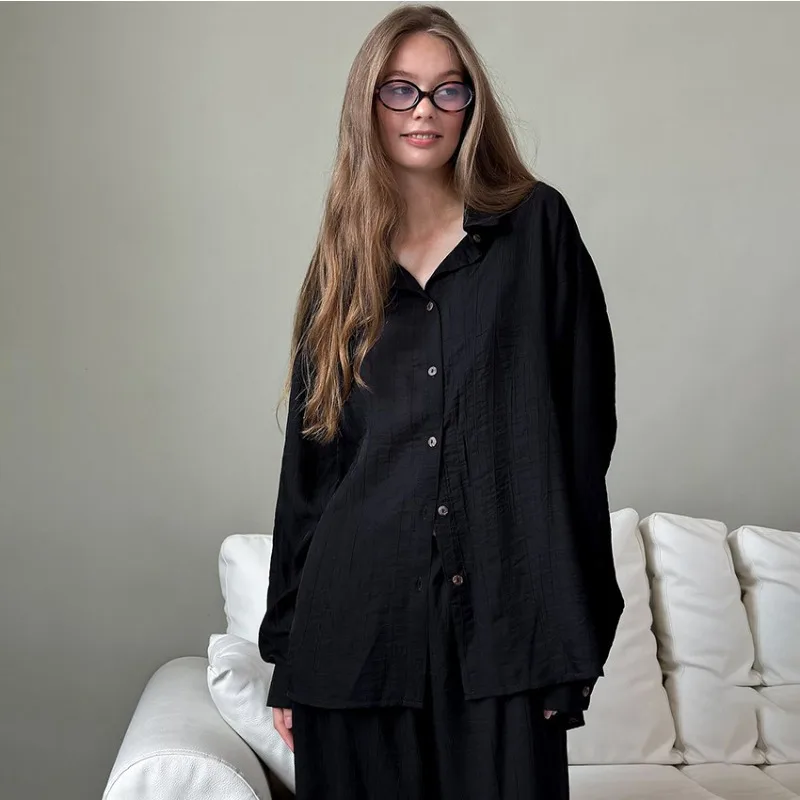 

Women's Woven Pajama Set Loose Fitting Long Sleeves Trousers Autumn Winter Versatile Casual Loungewear Suitable Outdoor Wear