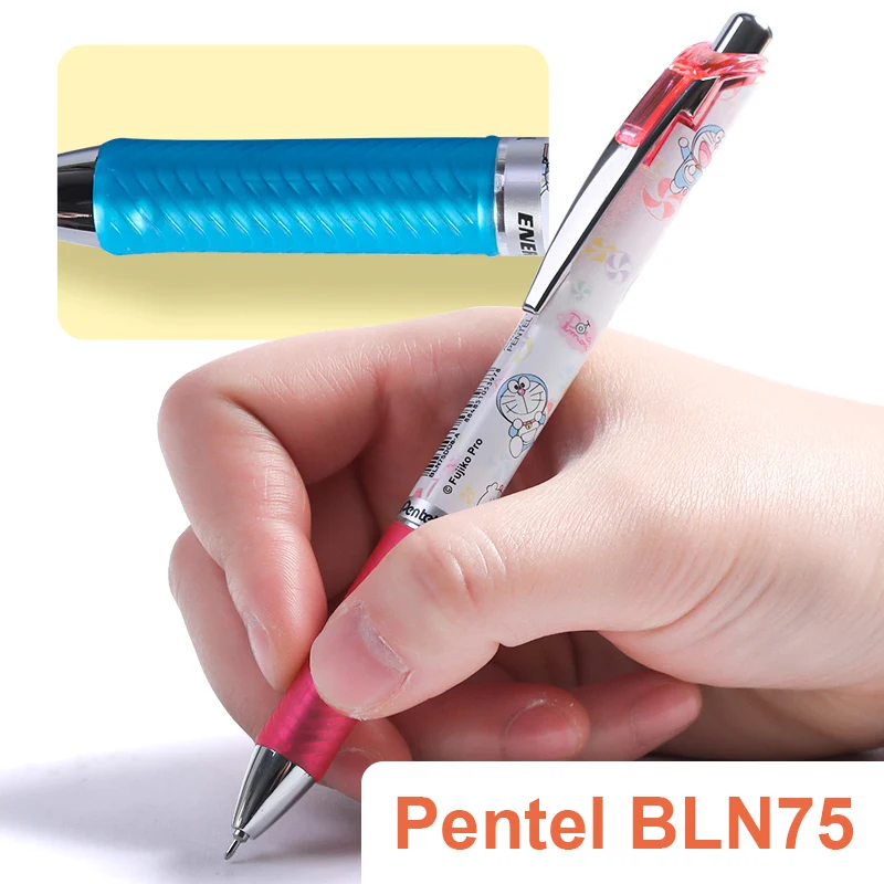 Japan Pentel Limited Cartoon Pattern Gel Pen Energel Quick-drying BLN75 Students Use Black Press Gel Pen 0.5mm Student Gift
