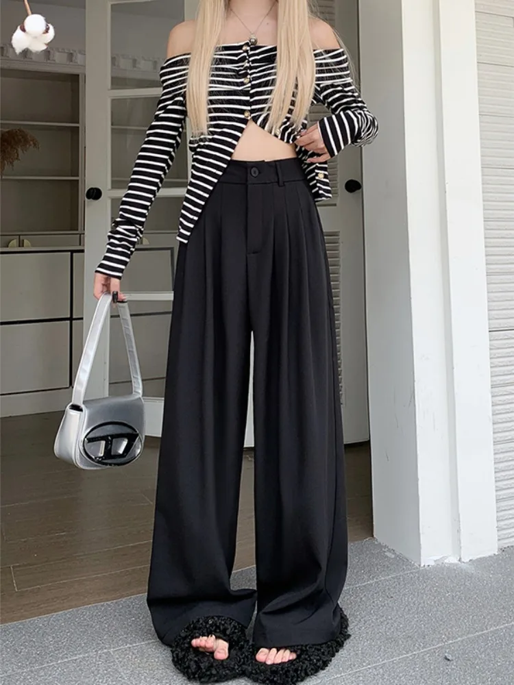 2024 Summer New Women Suit Pants Loose Personalized High Waist Instagram Suit Pants Women's Wide Leg Casual Long Pants