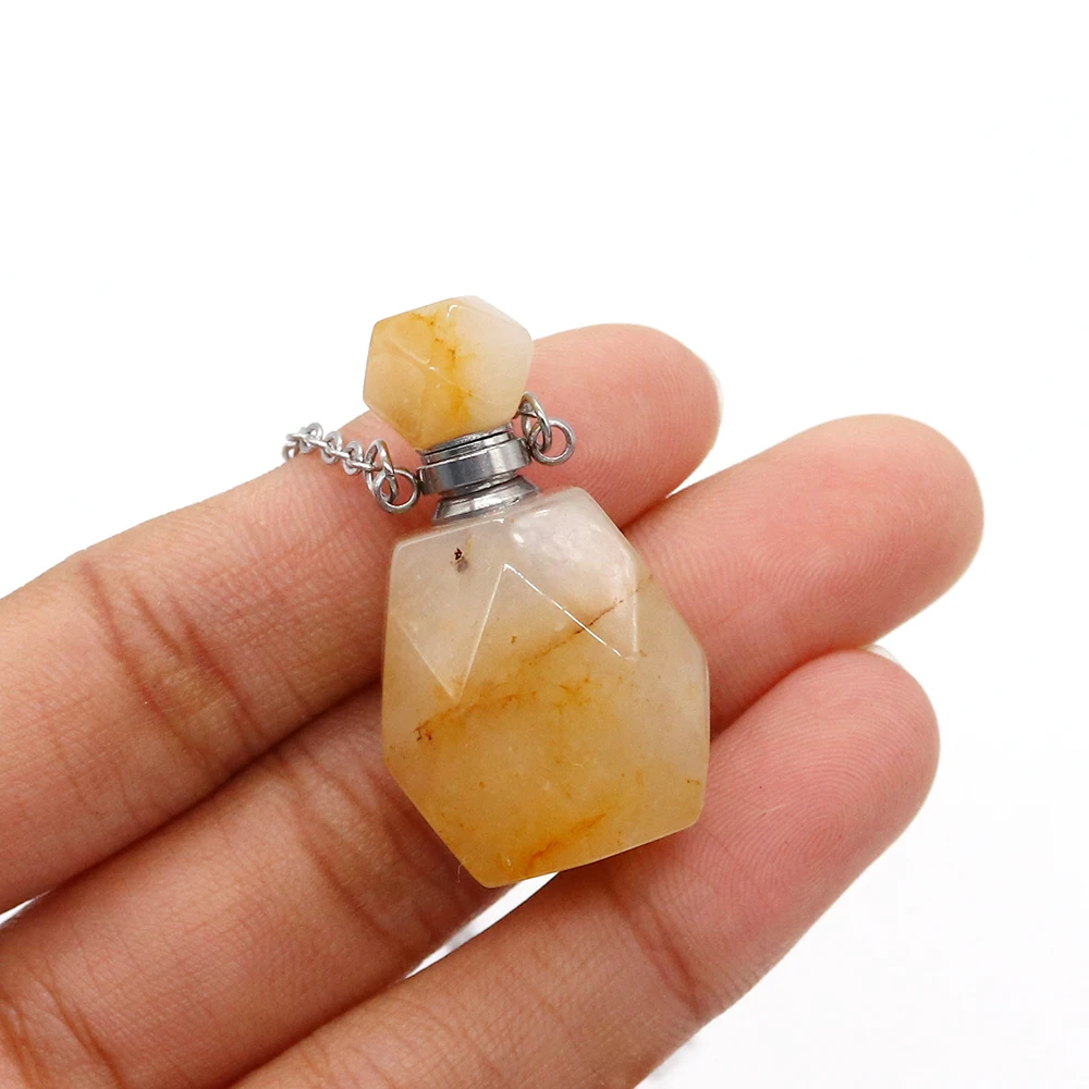 Natural Faceted Amethyst Essential Oil Bottles Crystal Raw Stone Polished Aromatherapy Perfume Bottle Necklaces Jewelry Gifts