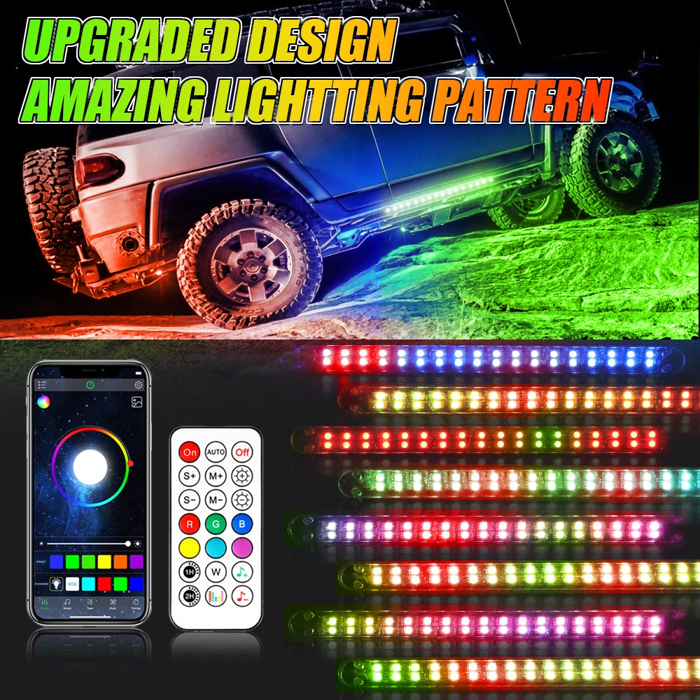 

6/8pcs RGB Car Underglow Lights 288LED Waterproof Light Strip Exterior Underbody Neon Light for Truck Offroad APP Remote Control