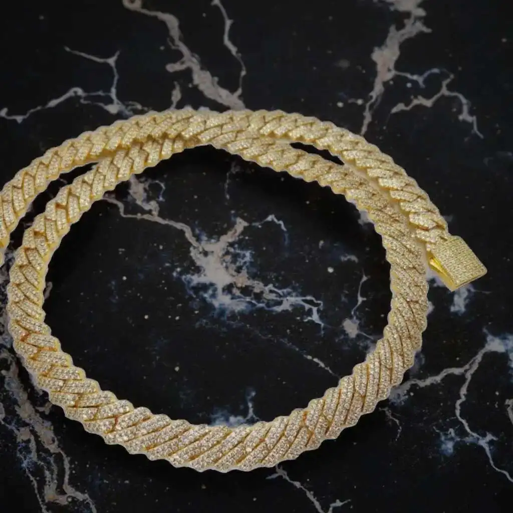 

Кубинская цепочка Iced Out в стиле хип-хоп, 12 мм, позолоченная, стерлинговое серебро 925 пробы, кубинская цепочка с муассанитом VVS