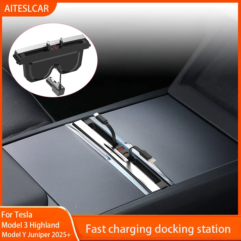 

Docking Station with Telescopic Rope for Tesla Model Y Juniper 2025 Model 3 Highland Hub Supports Laptop Central Control Splitt