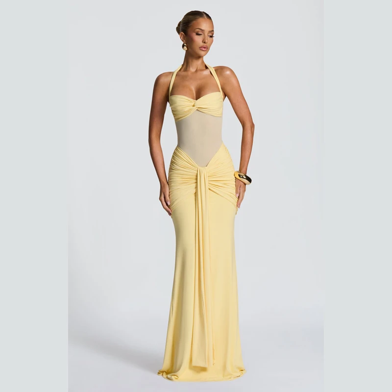 تنورة طويلة أنيقة على الطراز الأمريكي لعام 2025 شبكية عتيقة وربطة عنق على شكل ذيل السمكة مثيرة على الموضة بدون أكمام فستان نسائي قصير #3