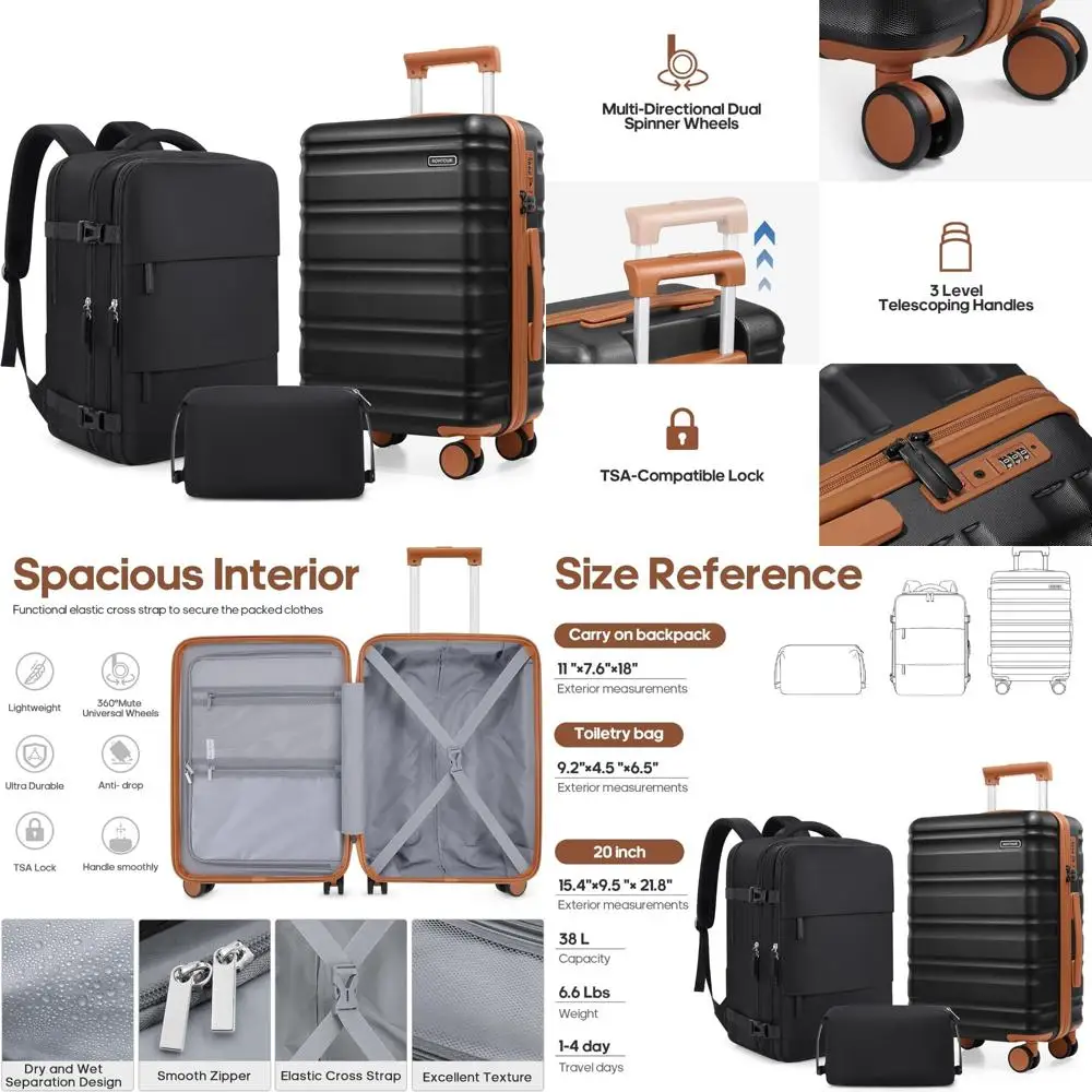 

Expandable Hard Shell TSA Lock Luggage Set - 20 Inch Spinner Carry-On Suitcase with Fully Lined Interior for Travel