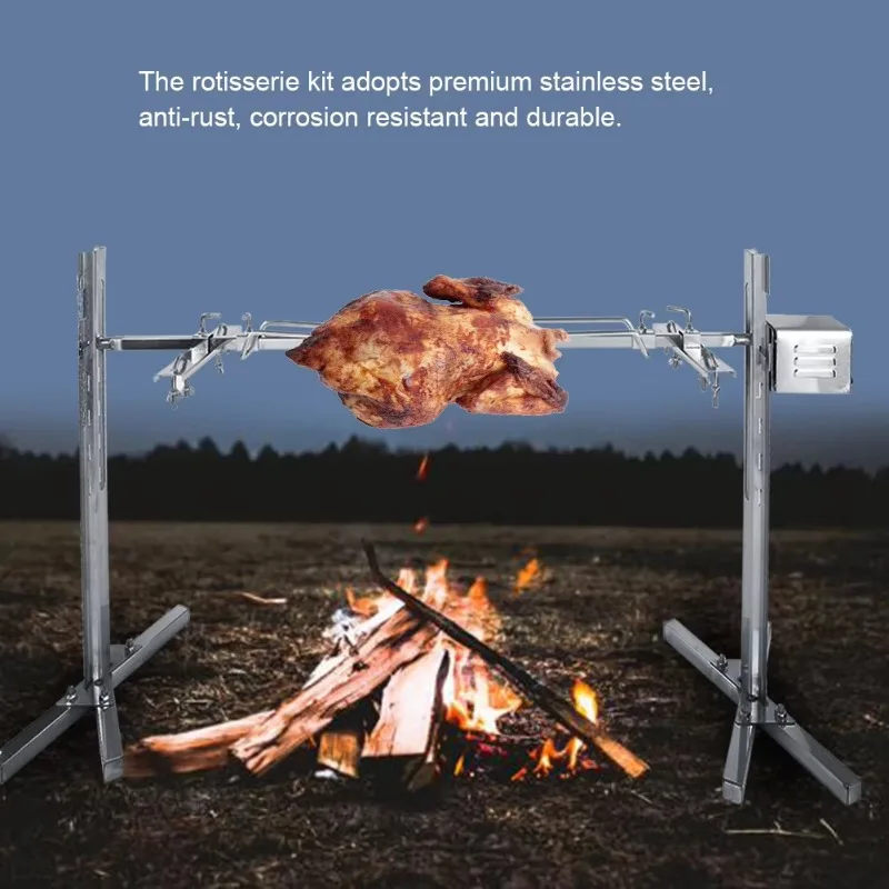 15W Grill Shop Kit for Grilling Stainless Steel Spit Stick Meat Fork with Electric American Plug, Grill Shop Kit