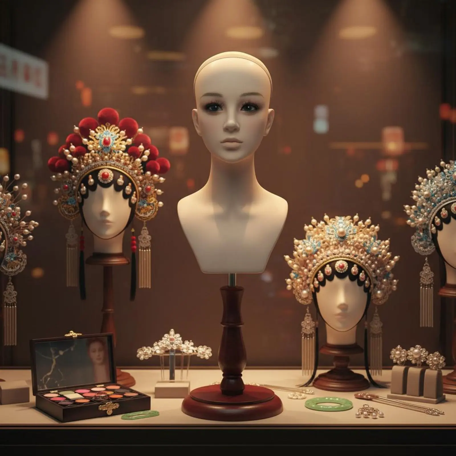 Hairpiece Display Head Long-Lasting PVC Female Model Head with Makeup Lifelike Features for Cosmetologists, Shop Window, Studio