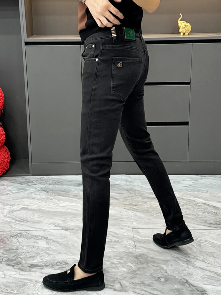 

Slim Fit Bla Jeans Корейские мужские джинсовые брюки Busin Повседневные износостойкие прямые брюки для мужчин