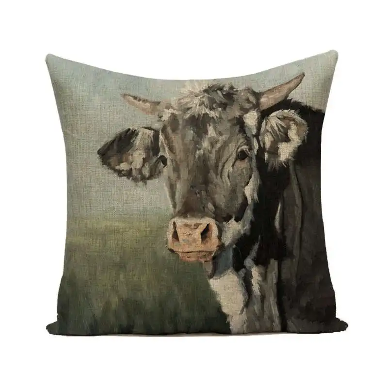 Cute Yak Cow Wild Animals Pillow Case 3d oil printing pillowcase Linen Cotton Sofa Chair Decor 45X45 50X50 soft cushion cover