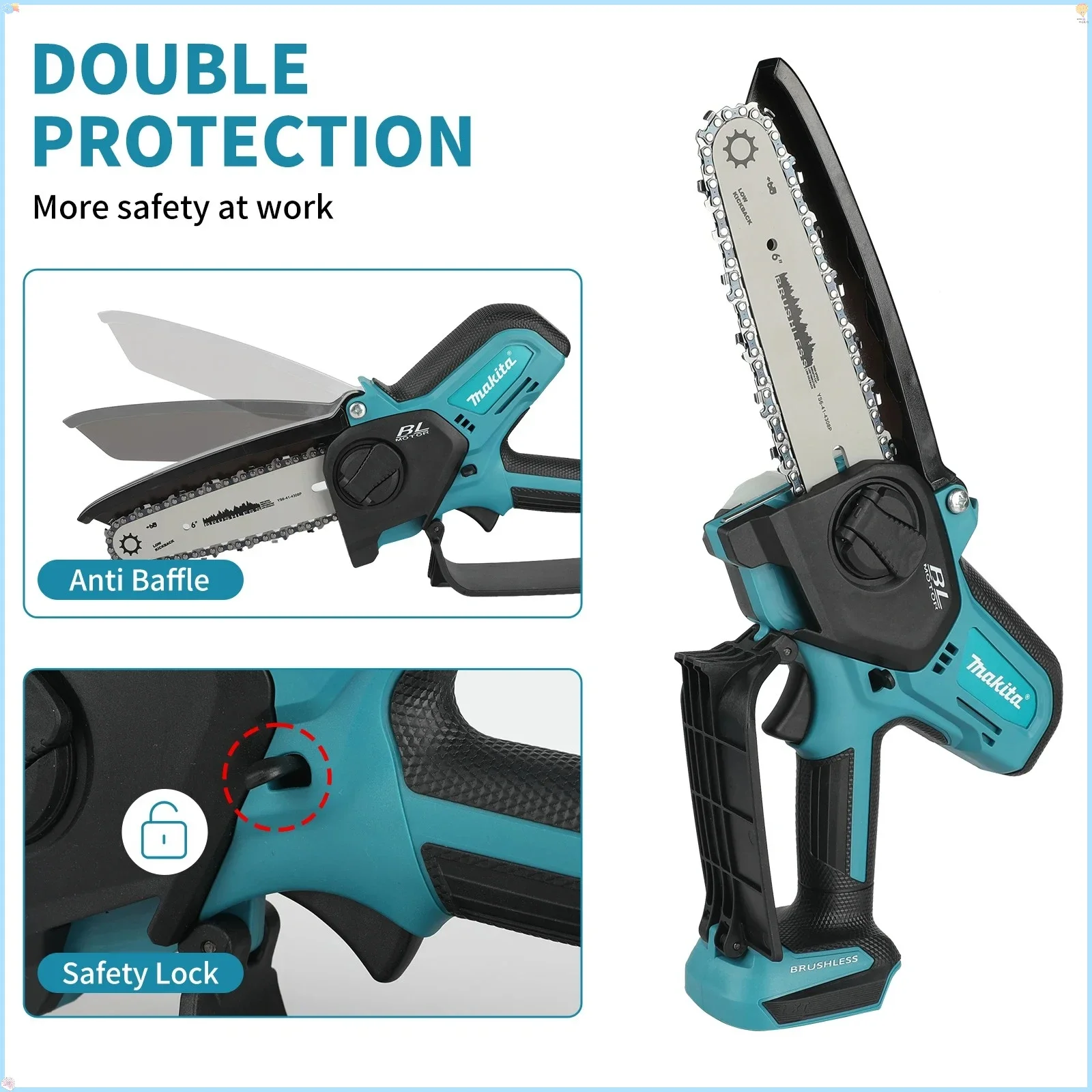 Makita 18V Cordless Mini Chainsaw 6 Inch Handheld Electric Chainsaw Portable Woodworking Logging Saw Power Tool