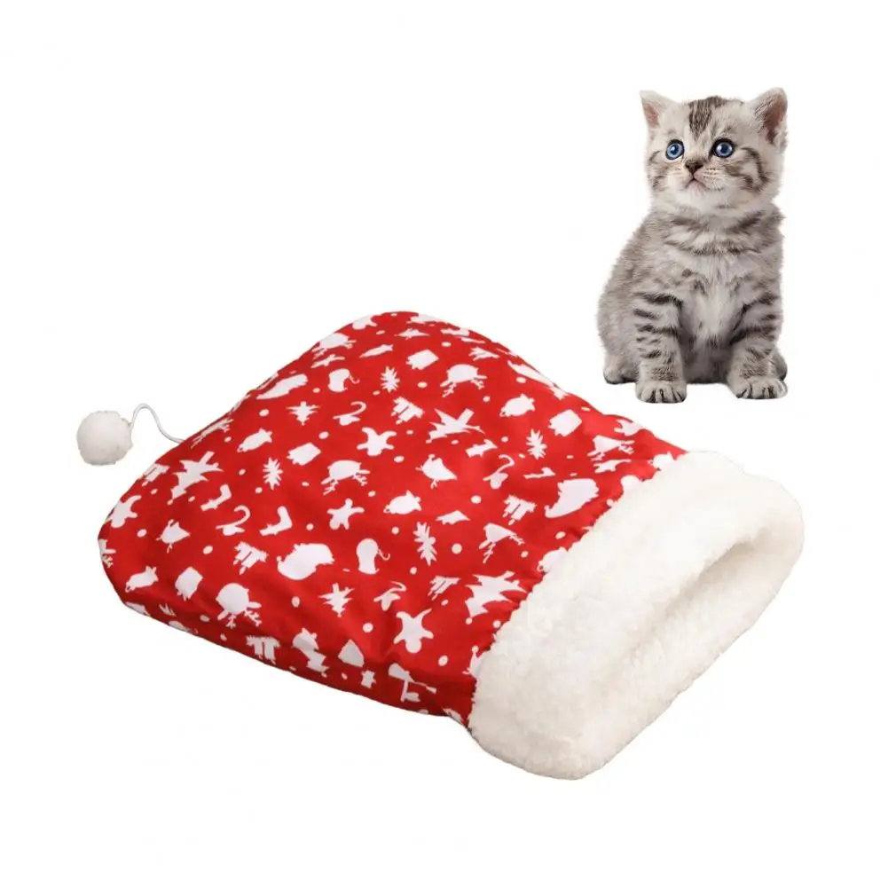 Cat Hibernation Bed Portable Cat Bed Cozy Plush Cat Sleeping Bag for Winter Semi-enclosed Bed Cave 360-degree Warmth for Indoor