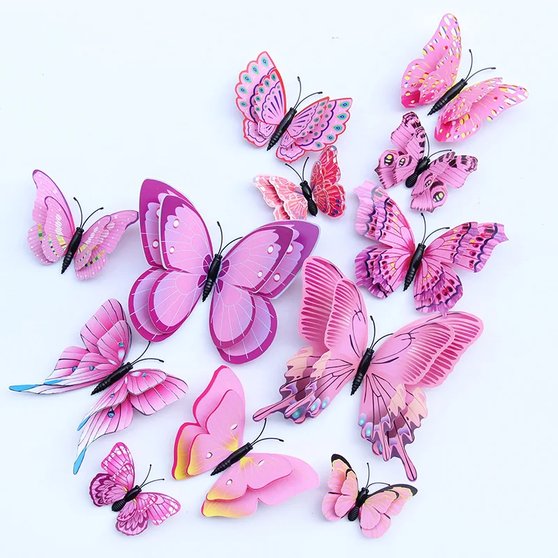 12pcs 3D Double Layer Butterflies Wall Stickers Living Room Decor Wedding Kids Room Decoration DIY Wall Art Magnet Stickers 2030