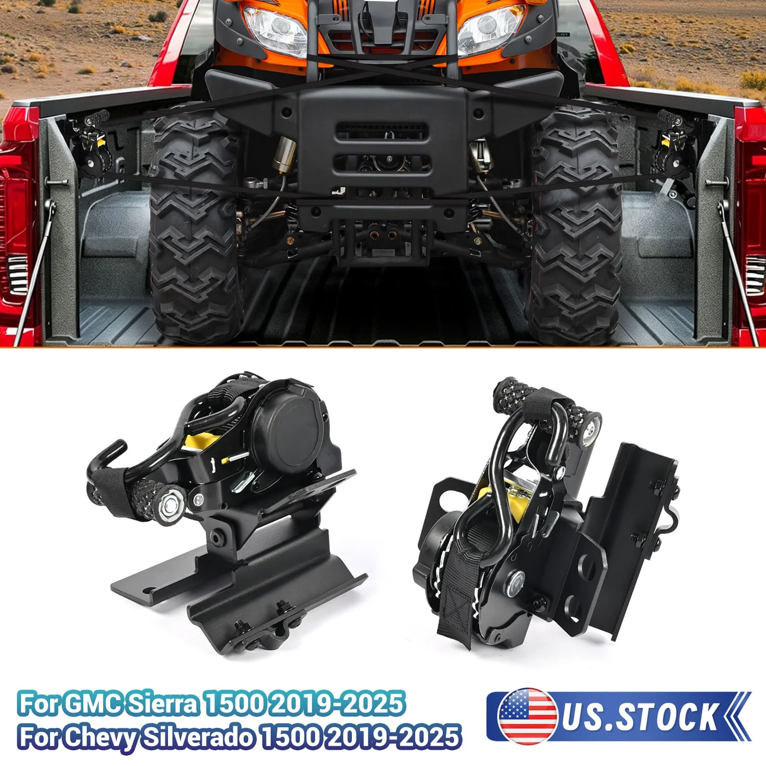 2PCS Car Retractable Ratchet Straps Auto Self Tie Down Straps Automatic Truck Bed For Chevy Silverado GMC Sierra 1500 2019-2025