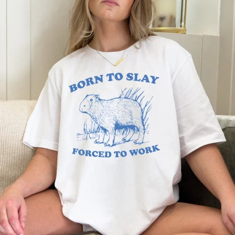 

Футболки Born To Slay с забавными мемами для женщин, стильные и милые футболки с принтами мультяшных животных, саркастические футболки с надписями, винтажные топы
