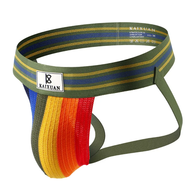 Contrasting Color Joclstrap for Men Sexy U Convex Pouch Underpant Gays Erotic Open Buttocks Thong Elastic Mesh Breathable Bikini