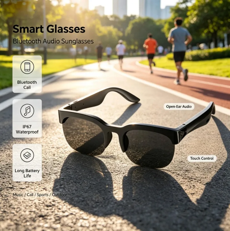 Bluetooth Audio Smart Glasses Open‑Ear Audio Touch Control Long Battery Life Sports Outdoor Sunglasses for Men Women