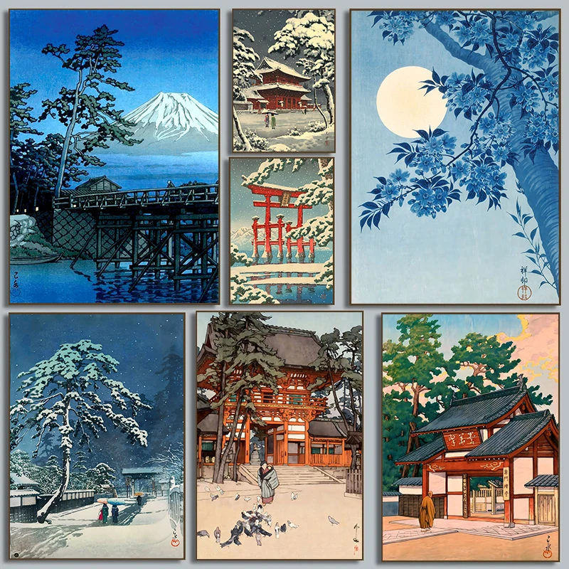 Japanese Kawase Hasui Works Poster Japanese Architecture Ukiyo-e Prints Temple Canvas Painting Wall Art Pictures Home Room Decor