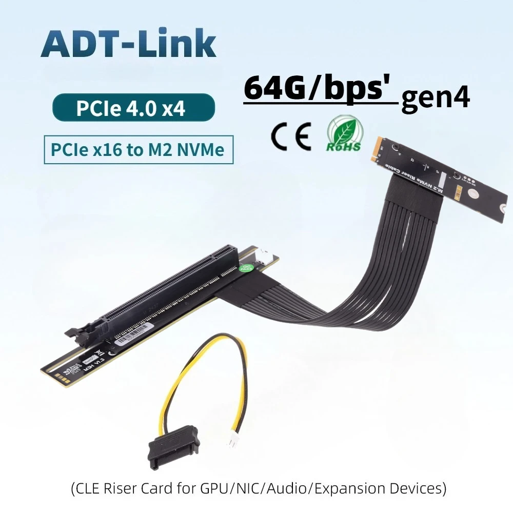 ADT Gen4 PCI-E 4.0 M.2 NVMe To PCle X16 Flexible Extender M Key SSD Riser Video Cards Extension Cable Adapter For GPU Full Speed