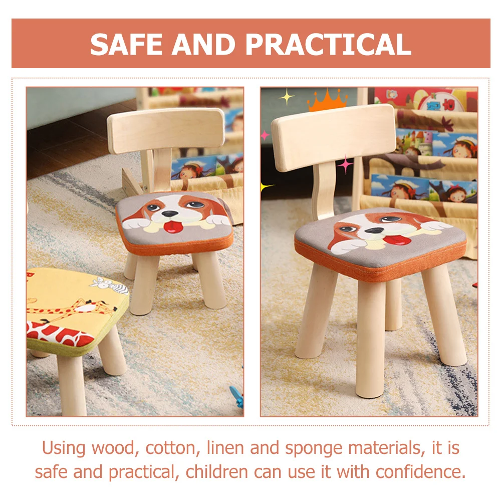 Kids Back Chair Children Stool Wooden Puppy Pattern Removable Cover Impact Resistant Back Support Stool Children Anti-Fall Chair